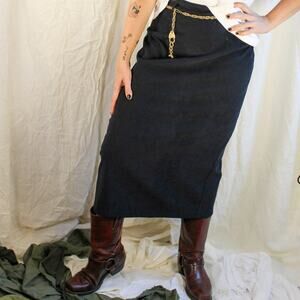 90s black faux suede pencil skirt - made in usa